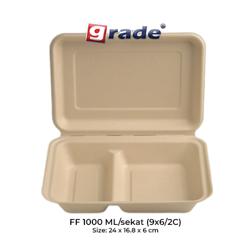 BAGASSE FF 1000 ML / sekat (9x6/2C) (isi 50 pcs)