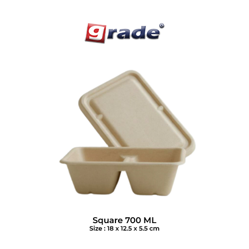 BAGASSE SQUARE 700 ML sekat (isi 50 pcs)