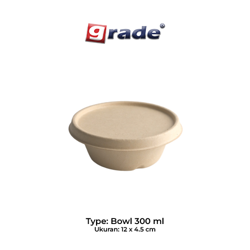 BAGASSE BOWL 300 ML + LID (isi 50 pcs)