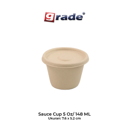 BAGASSE SAUCE CUP 5 OZ / 148 ML + LID (isi 50 pcs)
