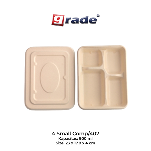 BAGASSE 4 SMALL COMP / 402 + LID (isi 50 pcs)