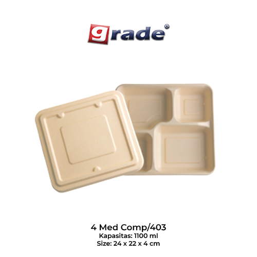 BAGASSE 4 MEDIUM COMP / 403 + LID (isi 50 pcs)