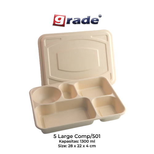 BAGASSE 5 LARGE COMP / 501 + LID (isi 50 pcs)