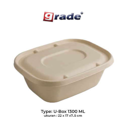 BAGASSE U-BOX 1300 ML (isi 50 pcs)