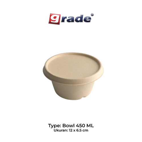 BAGASSE BOWL 450 ML + LID (isi 50 pcs)