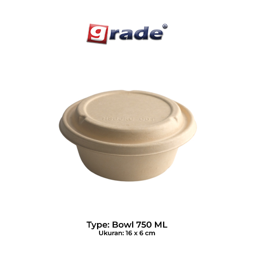 BAGASSE BOWL 750 ML + LID (isi 50 pcs)