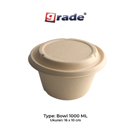 BAGASSE BOWL 1000 ML + LID (isi 50 pcs)