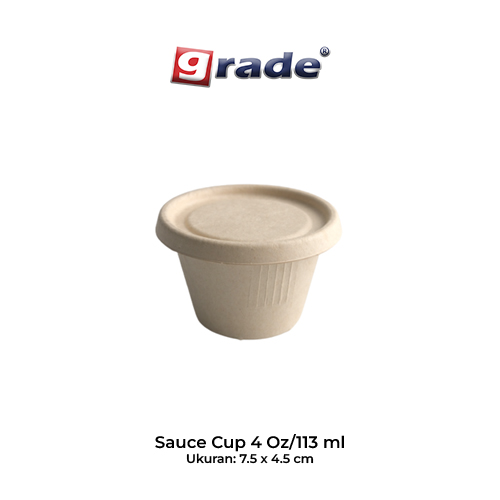 BAGASSE SAUCE CUP 4 OZ / 113 ML + LID (isi 50 pcs)