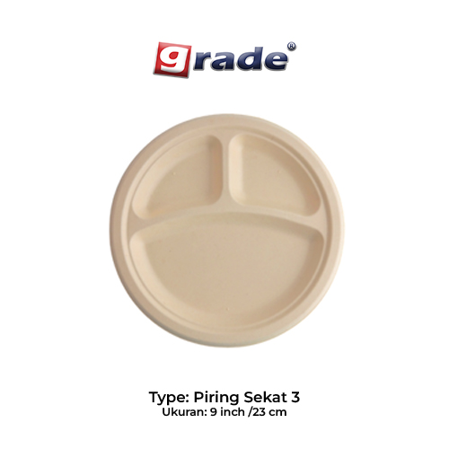 BAGASSE PIRING SEKAT 3 9" (isi 50 pcs)