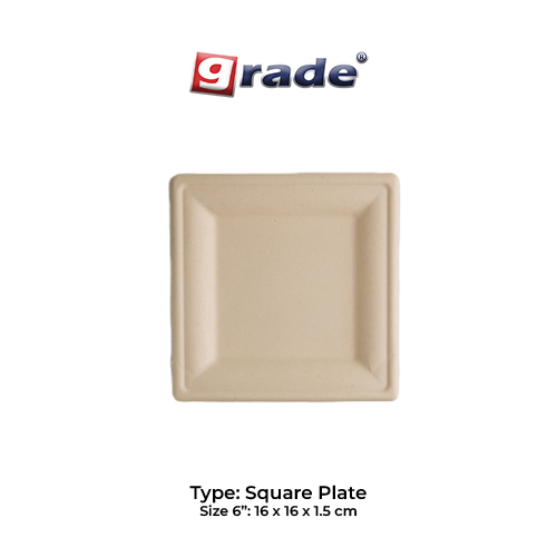 BAGASSE SQUARE PLATE 6" (isi 50 pcs)