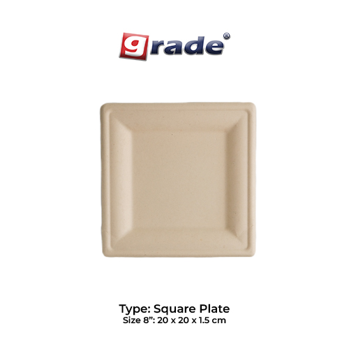 BAGASSE SQUARE PLATE 8" (isi 50 pcs)