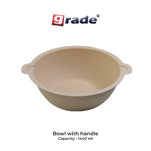 BAGASSE BOWL WITH HANDLE 1440 ML (isi 50 pcs)