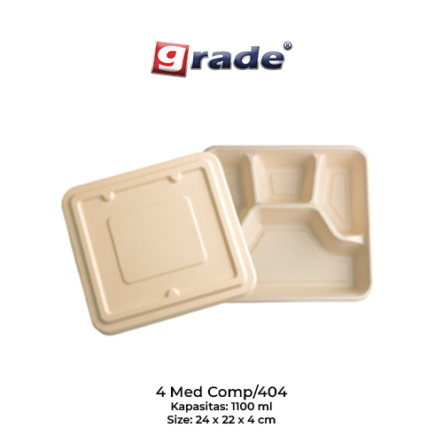 BAGASSE 4 MEDIUM COMP / 404 + LID (isi 50 pcs)