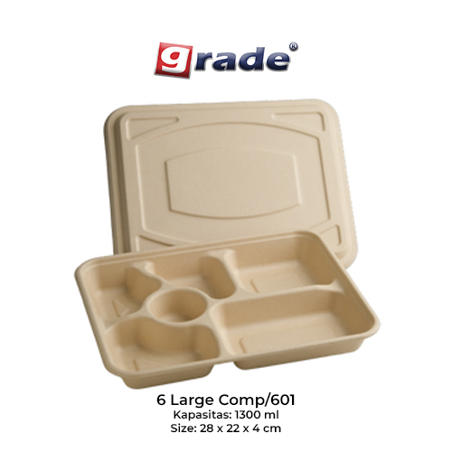 BAGASSE 6 LARGE COMP / 601 + LID (isi 50 pcs)